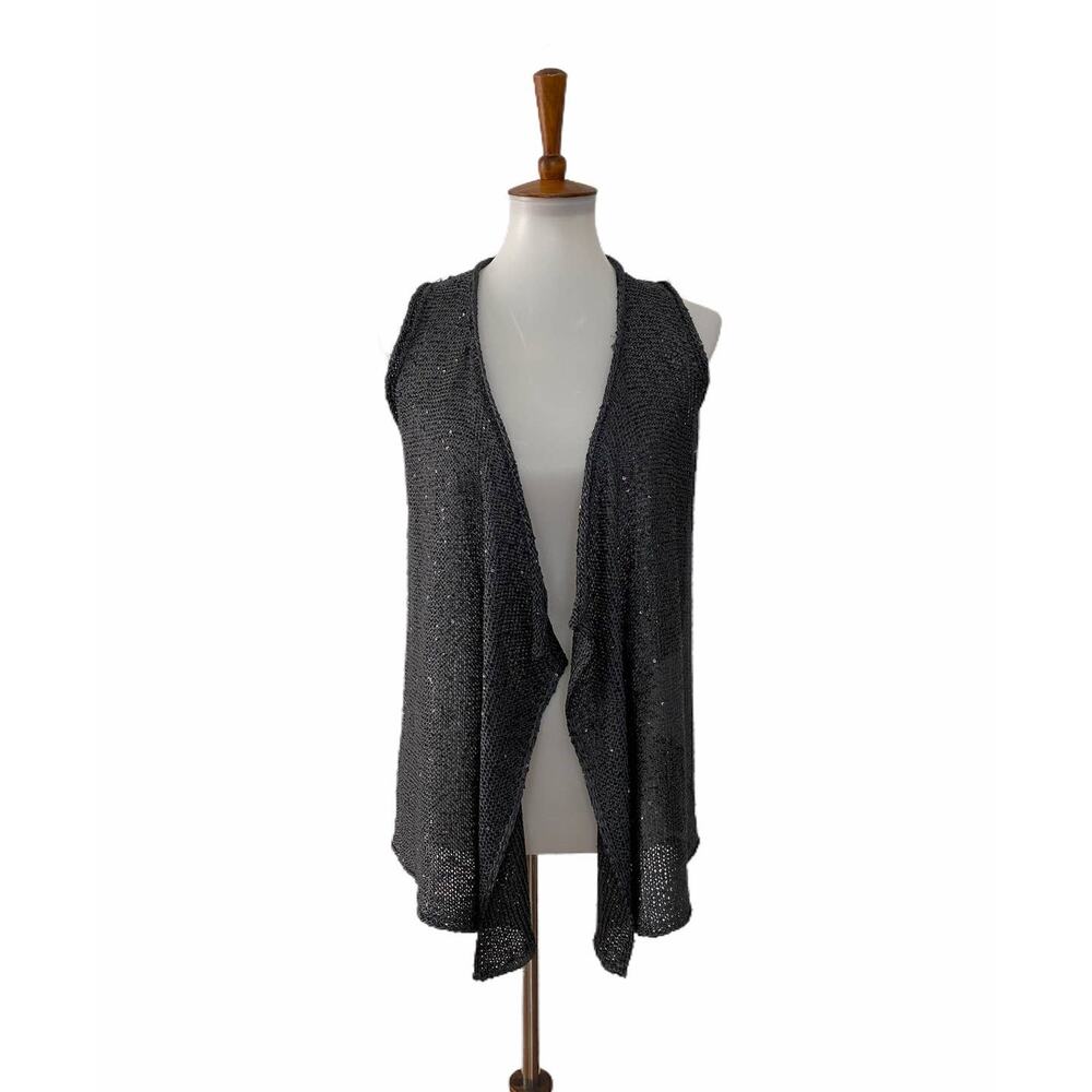 Calypso St Barth Womens Sleeveless Open Front Sequin Open Knit Vest Grey XS